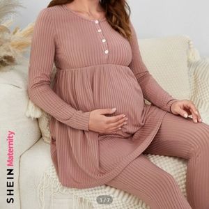 Maternity Button Front Adjustable Elastic Waist Lounge Set